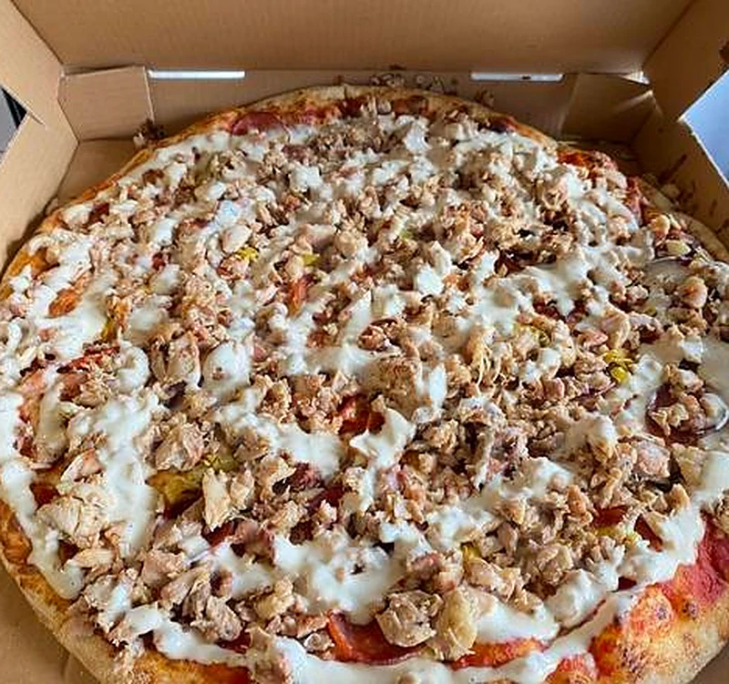 Chicken shawarma pizza at Great Canadian Pizza & Butter Chicken Hut - Macleod on Macleod Trail Calgary